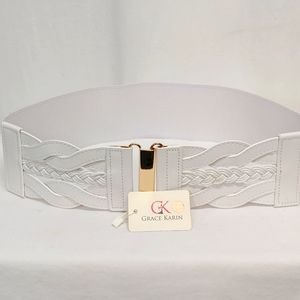 Grace Karin White Wide Elastic Wide Belt. NWT